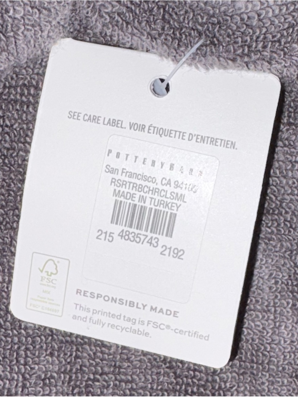 Pottery Barn Waffle Weave Resort Robe, charcoal dark gray, size small, NWT - Picture 5 of 6